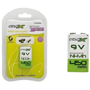 PILHA 9V RECARREGAVEL 450 MAH 6LR61 FLEX FX-9V/45B1
