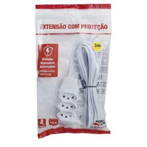 CABO EXTENSAO 3 TOMADAS C/ PROTECAO REARMAVEL TRIPOLAR 3METROS Bivolt FORCELINE 0180200501