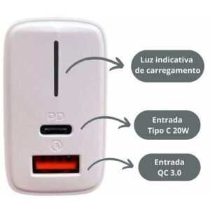 CARREGADOR PARA CELULAR USB-C/USB QC3.0 PD20W FANCY PD05