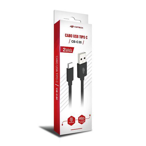 CABO USB A(M) 3A X USB-C MACHO 2METROS C3TECH CB-C20BK