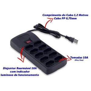 FILTRO DE LINHA 10 TOMADAS TRIPOLAR 1,20METROS BiVolt FORCELINE