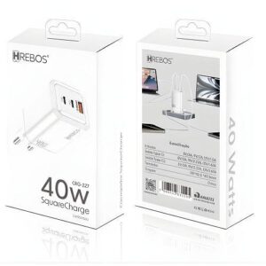 CARREGADOR PARA CELULAR 40W USB-C x 2/USB-A HREBOS CRG-227